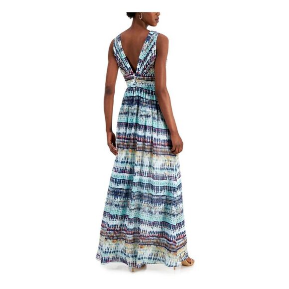 AIDAN MATTOX Womens Blue Sleeveless V Neck Evening Fit + Flare Dress 10 - Picture 2 of 4